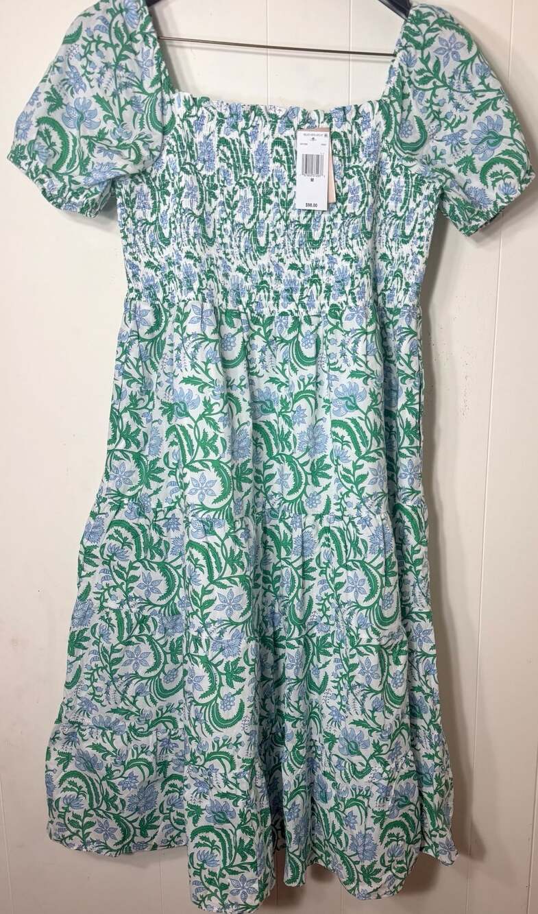 Philosophy Republic Clothing Women's Green and Blue Floral  Smocked  Midi Dress